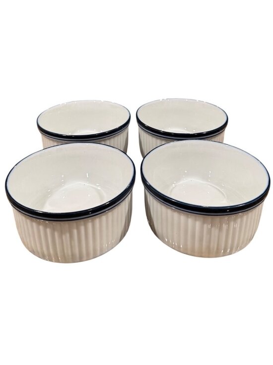 Dansk Other - Dansk Bistro Ceramic Bakeware Ramekins White W/ Blue Rim 4-Inch Set Of 4 Baking